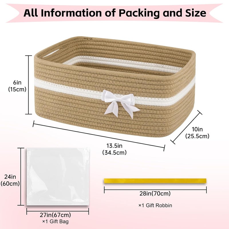 OIAHOMY Large Woven Storage Basket with Handles for Nursery Living Room Shelves, Bow Basket for Gifts Empty with Gift Bags and Ribbons for Baby Showers Pet Toy Bin - Yellow - Image 2